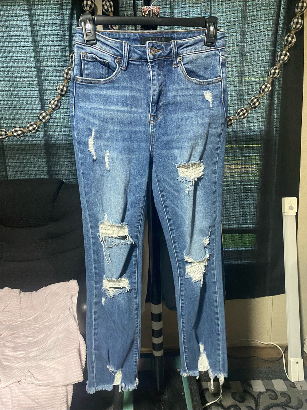 Women's Straight Leg Distressed Jeans - Blue